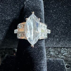 3ct Marquise, Baqquette, Ascher Cut Silver Women's Ring